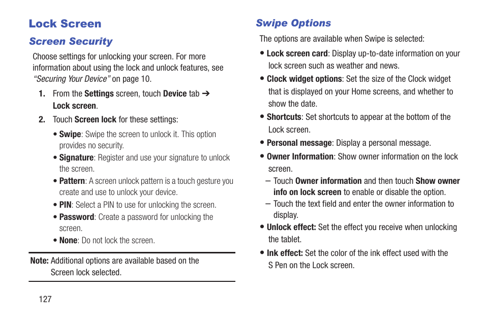 Lock screen | Samsung SM-P907AZKAATT User Manual | Page 132 / 166