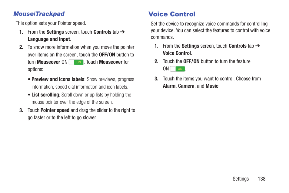 Voice control | Samsung SM-P907AZKAATT User Manual | Page 143 / 166