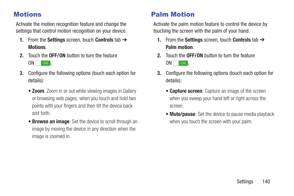 Motions, Palm motion, Motions palm motion | Samsung SM-P907AZKAATT User Manual | Page 145 / 166