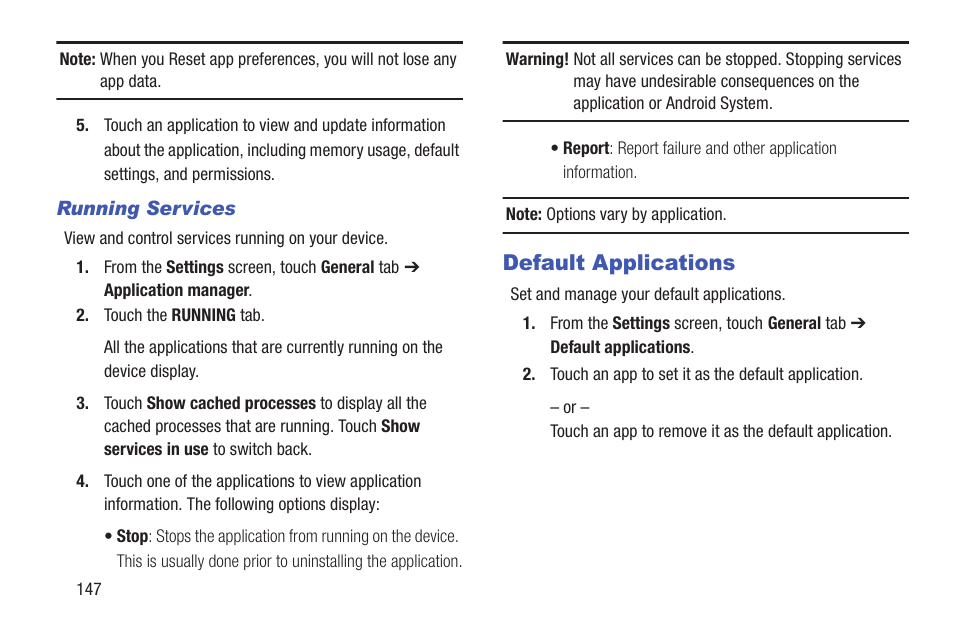 Default applications | Samsung SM-P907AZKAATT User Manual | Page 152 / 166