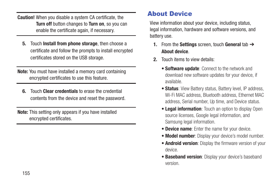 About device | Samsung SM-P907AZKAATT User Manual | Page 160 / 166