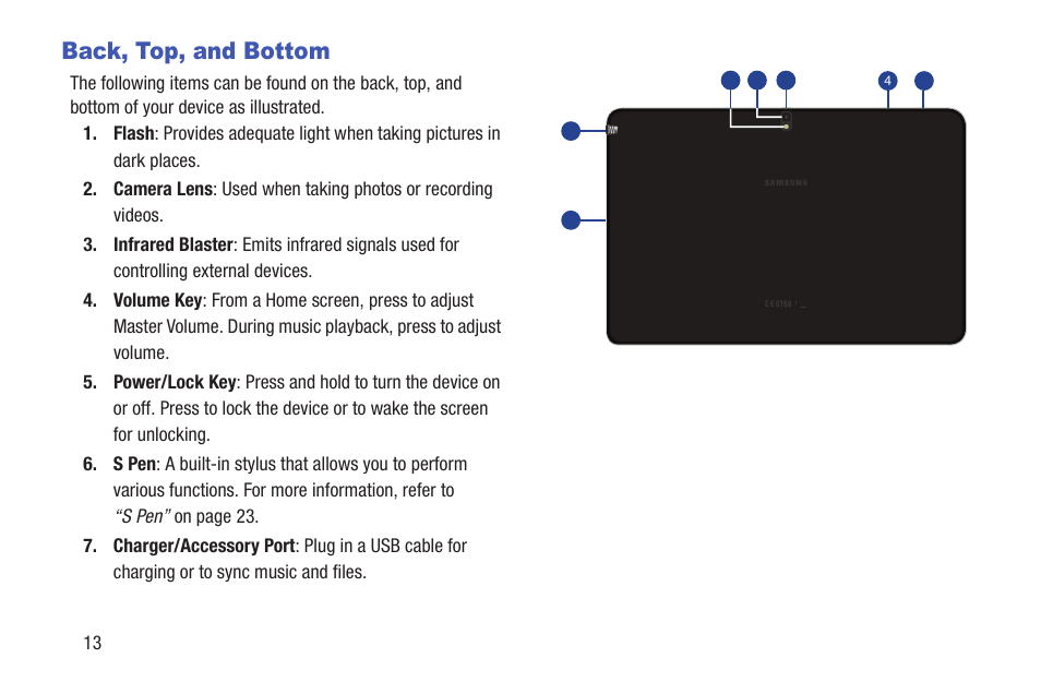 Back, top, and bottom | Samsung SM-P907AZKAATT User Manual | Page 18 / 166