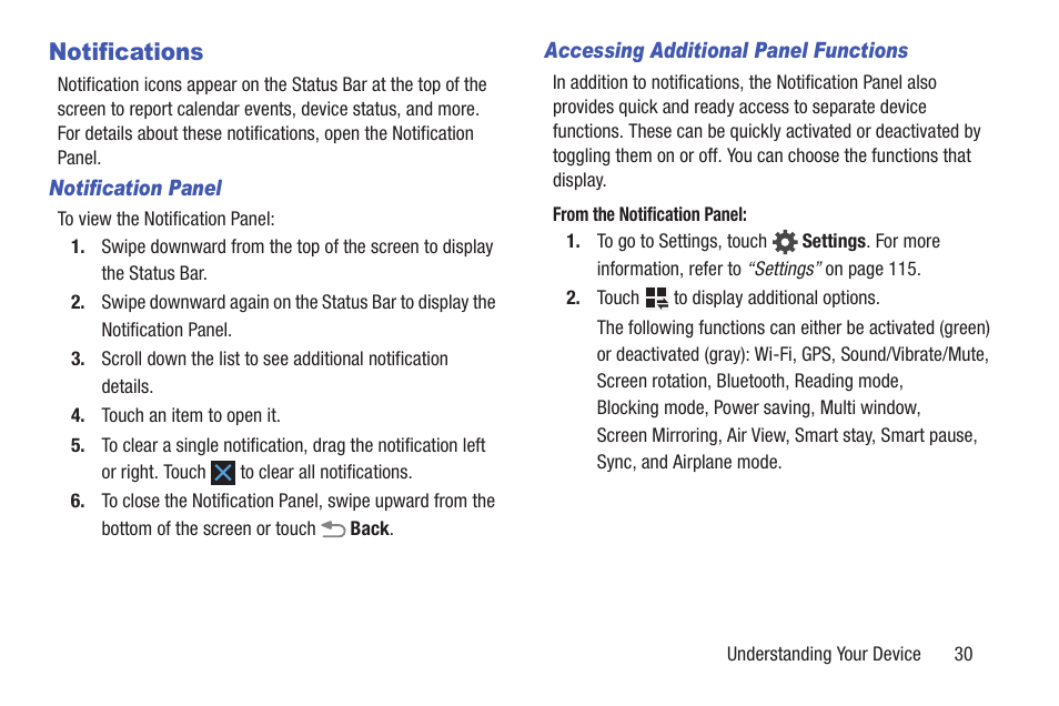 Notifications | Samsung SM-P907AZKAATT User Manual | Page 35 / 166