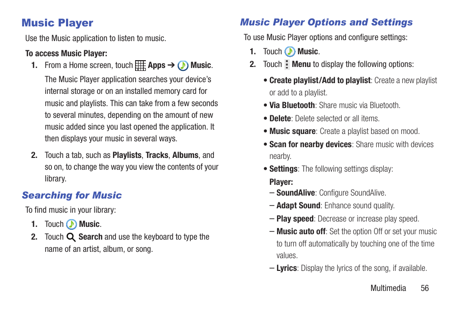 Music player | Samsung SM-P907AZKAATT User Manual | Page 61 / 166