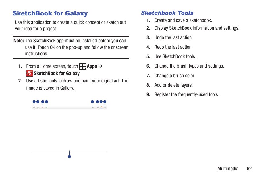 Sketchbook for galaxy, Sketchbook tools | Samsung SM-P907AZKAATT User Manual | Page 67 / 166