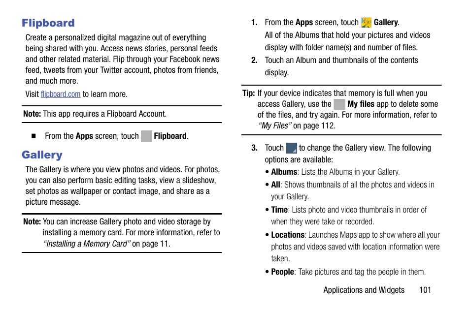 Flipboard, Gallery, Flipboard gallery | Samsung SCH-R970ZKAUSC User Manual | Page 107 / 230