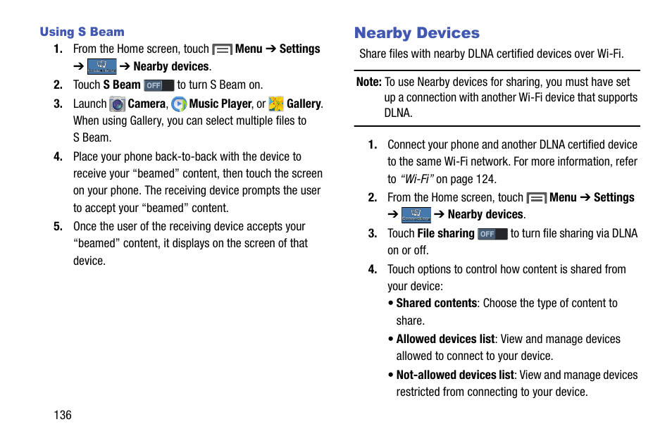 Using s beam, Nearby devices | Samsung SCH-R970ZKAUSC User Manual | Page 142 / 230