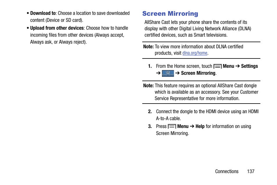 Screen mirroring | Samsung SCH-R970ZKAUSC User Manual | Page 143 / 230