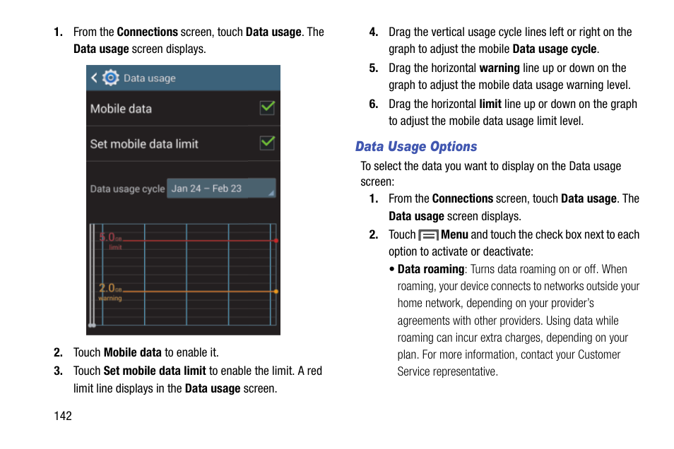 Data usage options | Samsung SCH-R970ZKAUSC User Manual | Page 148 / 230