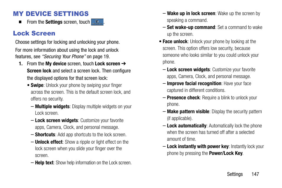 My device settings, Lock screen, My device settings lock screen | Samsung SCH-R970ZKAUSC User Manual | Page 153 / 230