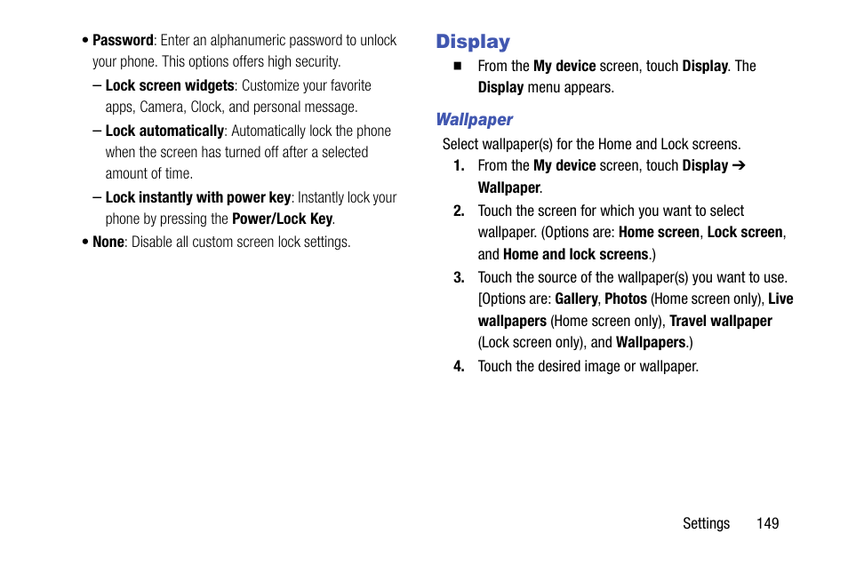 Display, Wallpaper | Samsung SCH-R970ZKAUSC User Manual | Page 155 / 230