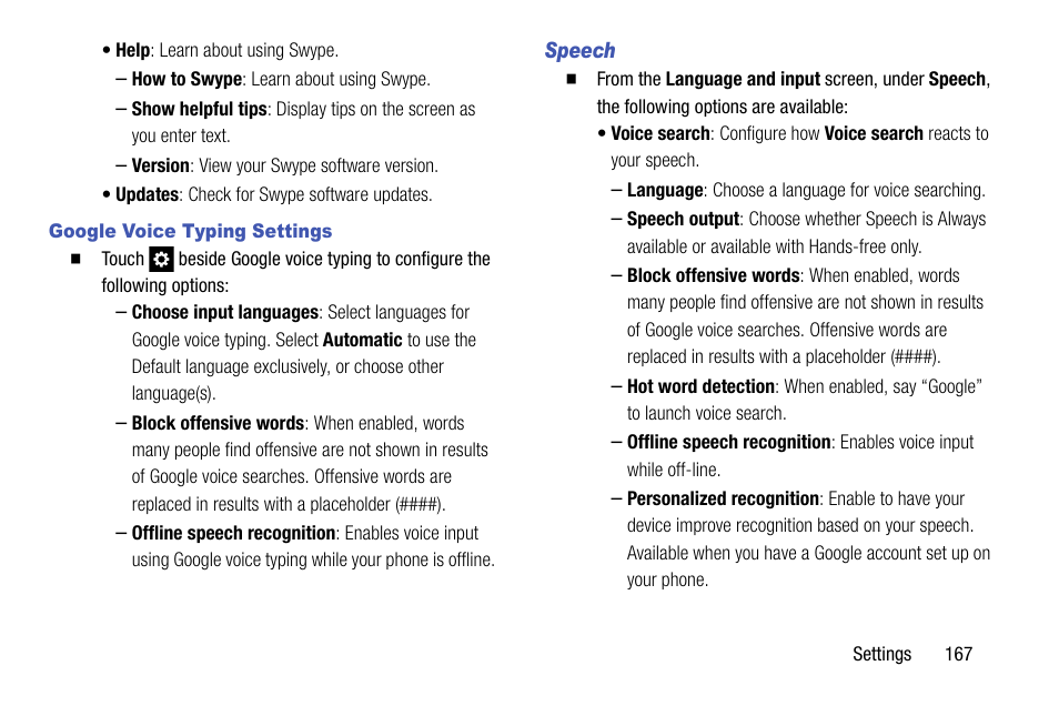 Google voice typing settings, Speech | Samsung SCH-R970ZKAUSC User Manual | Page 173 / 230