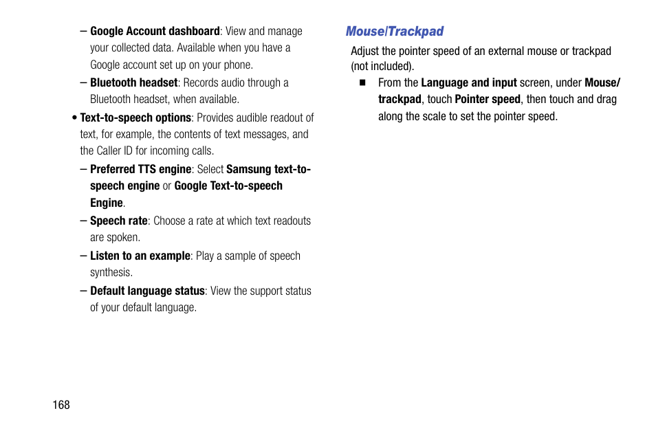 Mouse/trackpad | Samsung SCH-R970ZKAUSC User Manual | Page 174 / 230