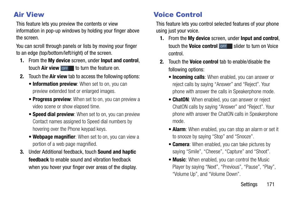 Air view, Voice control, Air view voice control | Samsung SCH-R970ZKAUSC User Manual | Page 177 / 230