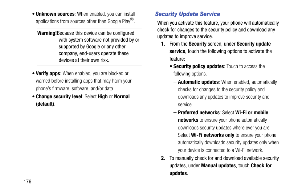 Security update service | Samsung SCH-R970ZKAUSC User Manual | Page 182 / 230