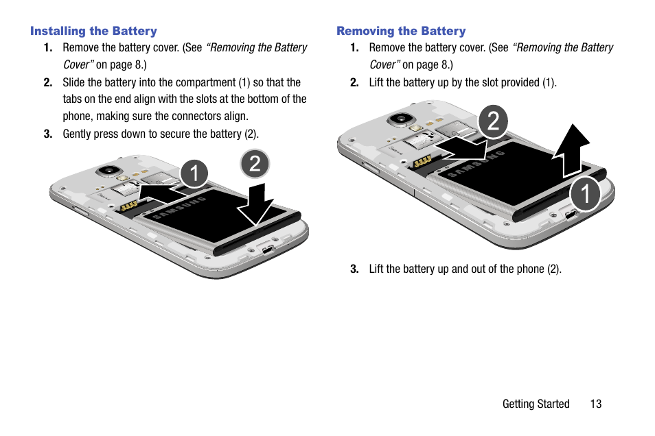 Installing the battery, Removing the battery | Samsung SCH-R970ZKAUSC User Manual | Page 19 / 230