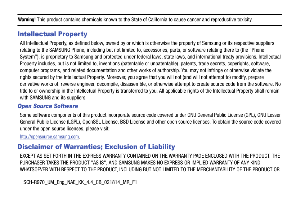 Open source software | Samsung SCH-R970ZKAUSC User Manual | Page 2 / 230