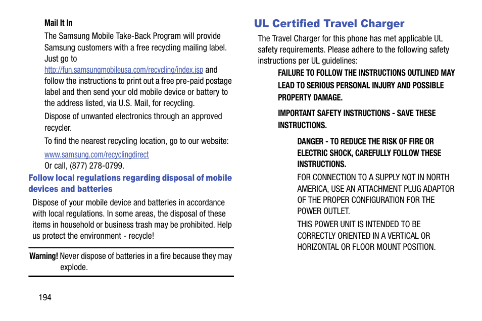 Ul certified travel charger | Samsung SCH-R970ZKAUSC User Manual | Page 200 / 230