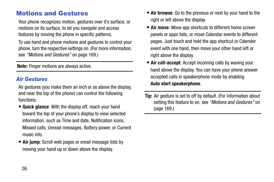 Motions and gestures, Air gestures | Samsung SCH-R970ZKAUSC User Manual | Page 32 / 230