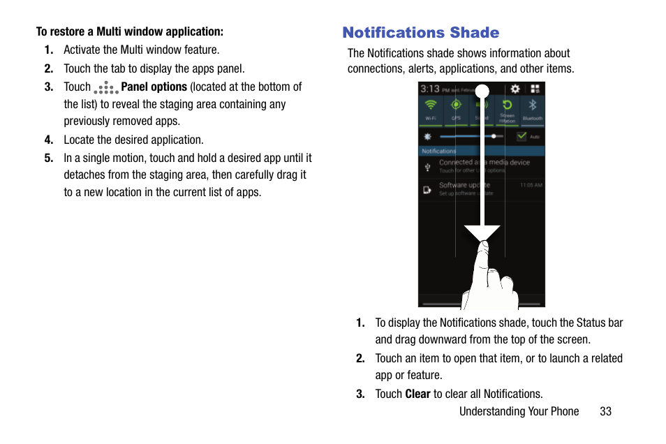 Notifications shade, Notifications panel | Samsung SCH-R970ZKAUSC User Manual | Page 39 / 230