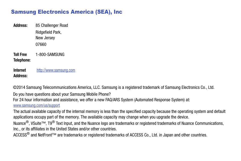 Samsung electronics america (sea), inc | Samsung SCH-R970ZKAUSC User Manual | Page 5 / 230