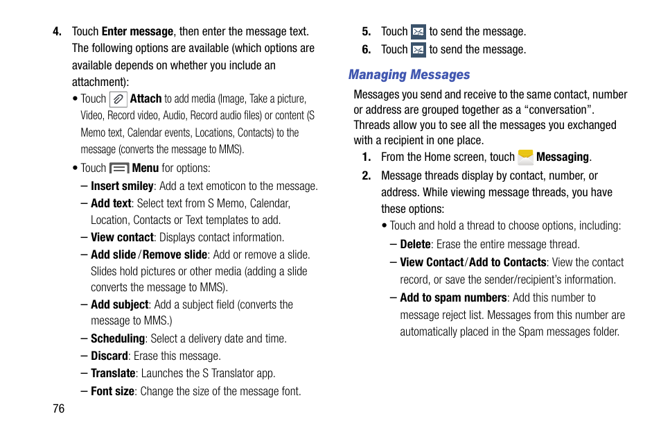 Managing messages | Samsung SCH-R970ZKAUSC User Manual | Page 82 / 230