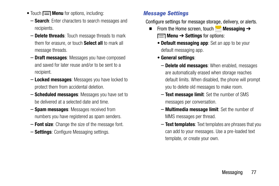 Message settings | Samsung SCH-R970ZKAUSC User Manual | Page 83 / 230