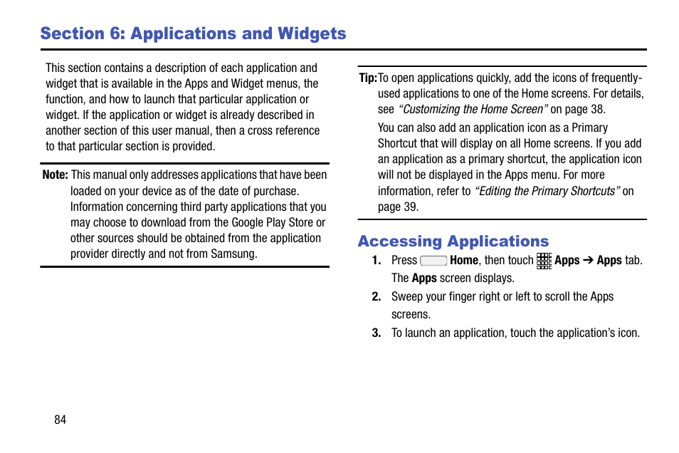 Section 6: applications and widgets, Accessing applications | Samsung SCH-R970ZKAUSC User Manual | Page 90 / 230