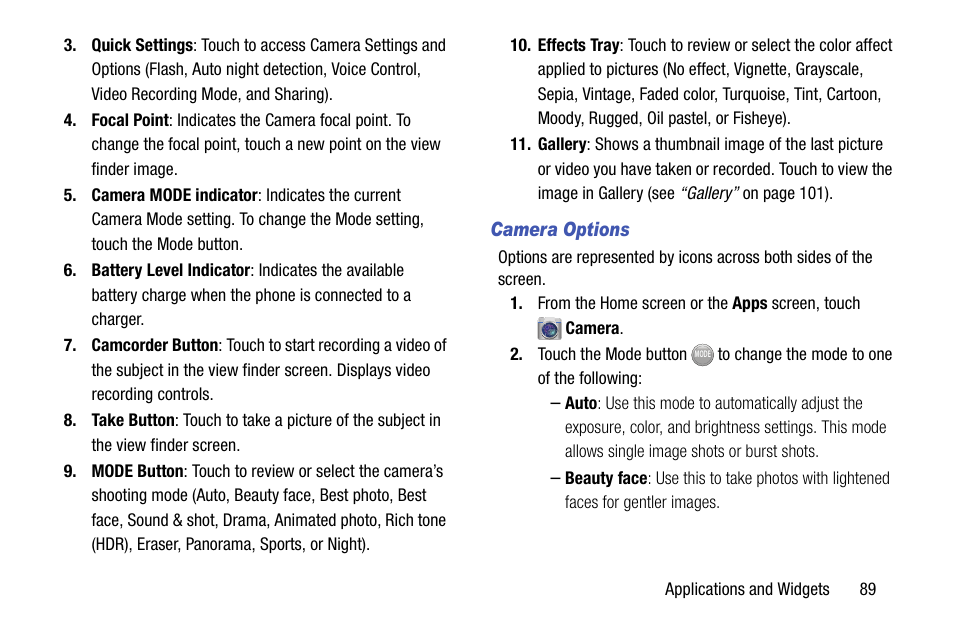 Camera options | Samsung SCH-R970ZKAUSC User Manual | Page 95 / 230