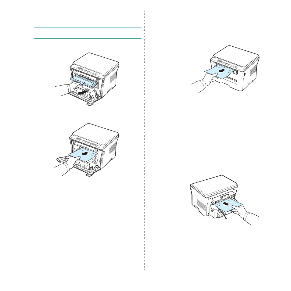 In the fuser area or around the toner cartridge, In the paper exit area | Samsung SCX-4300-XAA User Manual | Page 44 / 97