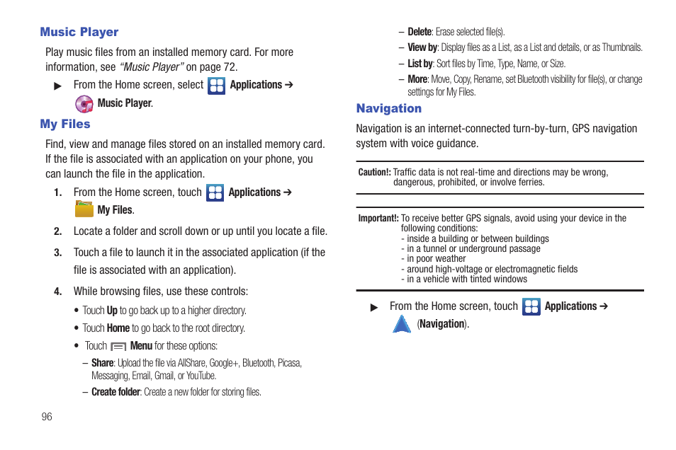 Music player, My files, Navigation | Music player my files navigation | Samsung SCH-S950RKATFN User Manual | Page 100 / 161