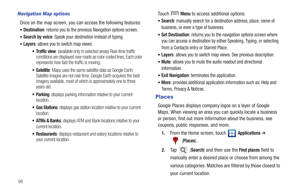 Places | Samsung SCH-S950RKATFN User Manual | Page 102 / 161