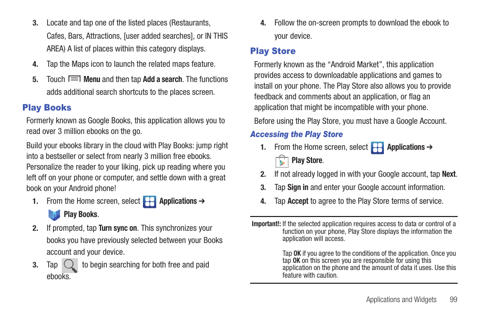 Play books, Play store, Play books play store | Samsung SCH-S950RKATFN User Manual | Page 103 / 161