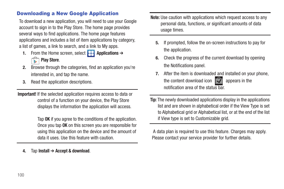 Downloading a new google application | Samsung SCH-S950RKATFN User Manual | Page 104 / 161