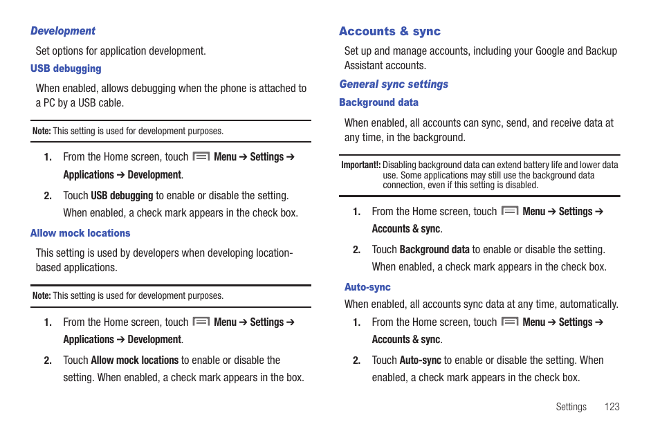 Accounts & sync | Samsung SCH-S950RKATFN User Manual | Page 127 / 161