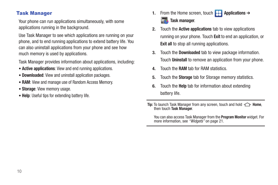 Task manager | Samsung SCH-S950RKATFN User Manual | Page 14 / 161