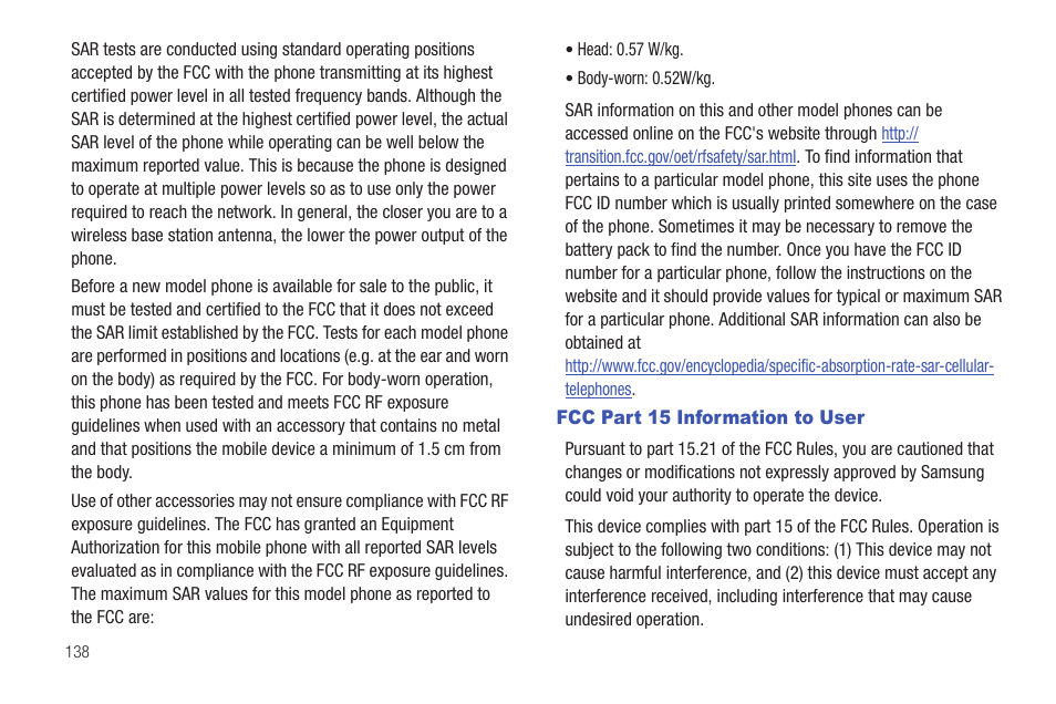 Fcc part 15 information to user | Samsung SCH-S950RKATFN User Manual | Page 142 / 161