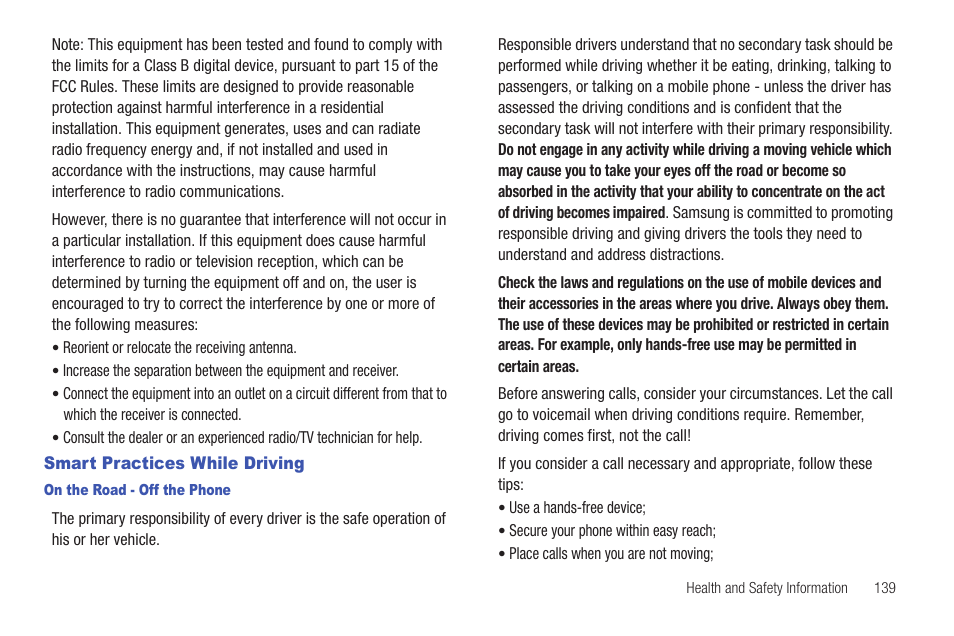 Smart practices while driving | Samsung SCH-S950RKATFN User Manual | Page 143 / 161