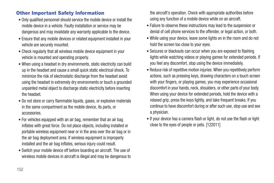 Other important safety information | Samsung SCH-S950RKATFN User Manual | Page 156 / 161