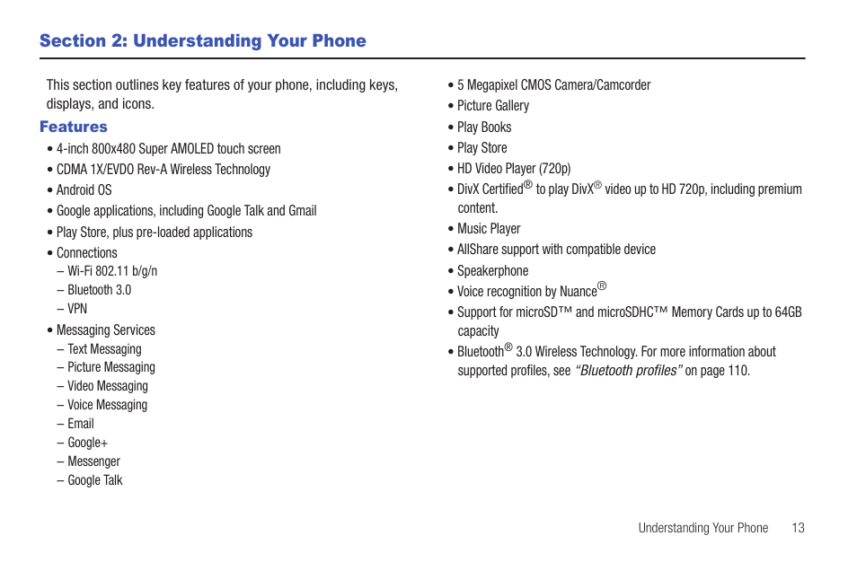 Section 2: understanding your phone, Features | Samsung SCH-S950RKATFN User Manual | Page 17 / 161