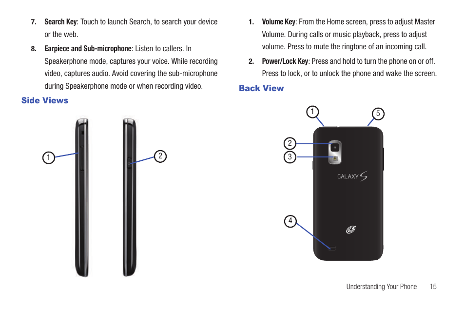 Side views, Back view, Side views back view | Samsung SCH-S950RKATFN User Manual | Page 19 / 161