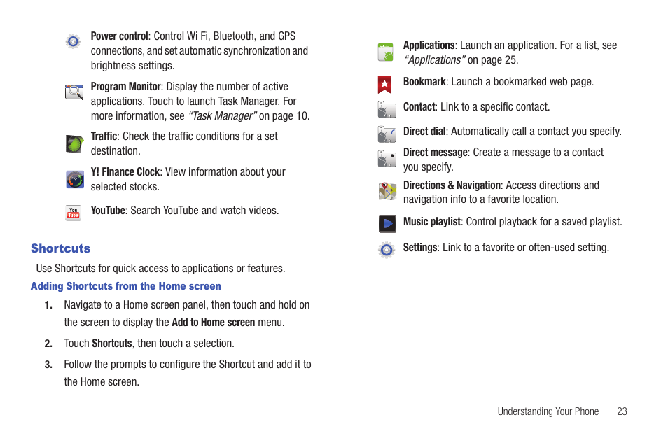 Shortcuts | Samsung SCH-S950RKATFN User Manual | Page 27 / 161