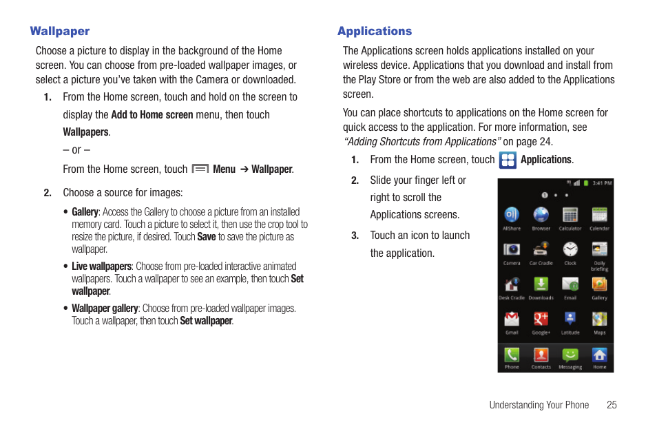 Wallpaper, Applications, Wallpaper applications | Ion, see “wallpaper” on | Samsung SCH-S950RKATFN User Manual | Page 29 / 161