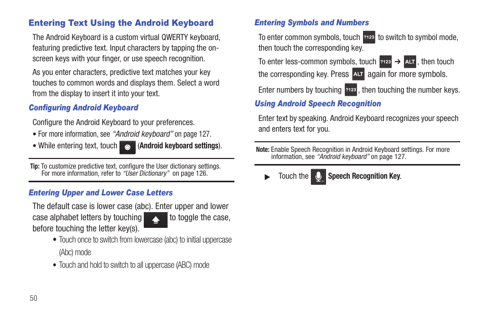 Entering text using the android keyboard | Samsung SCH-S950RKATFN User Manual | Page 54 / 161