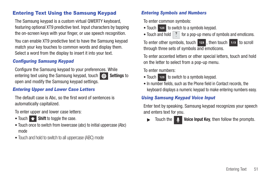 Entering text using the samsung keypad | Samsung SCH-S950RKATFN User Manual | Page 55 / 161