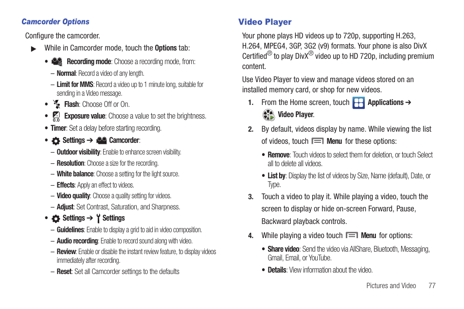 Video player | Samsung SCH-S950RKATFN User Manual | Page 81 / 161