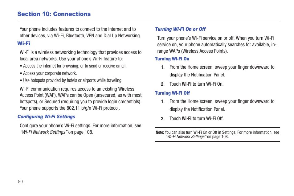 Section 10: connections, Wi-fi | Samsung SCH-S950RKATFN User Manual | Page 84 / 161