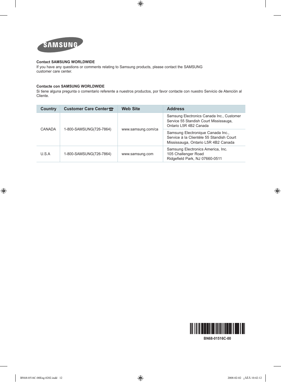 Samsung LN19A331J1DXZA User Manual | Page 12 / 12