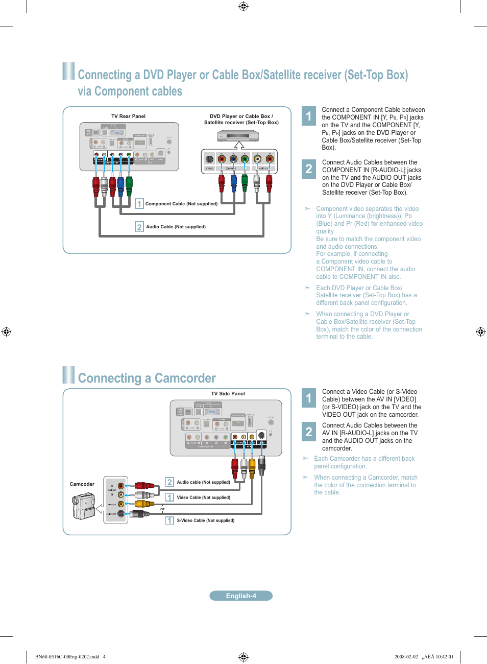 Connecting a camcorder | Samsung LN19A331J1DXZA User Manual | Page 4 / 12