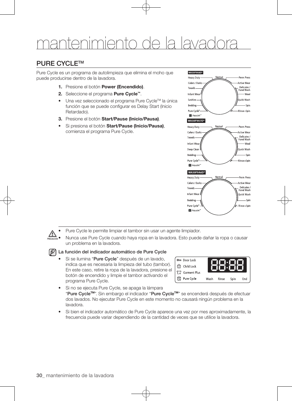 Mantenimiento de la lavadora, Pure cycle | Samsung WA50F9A7DSP-A2 User Manual | Page 118 / 132